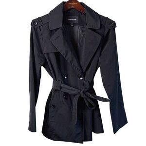 London Fog Black Double Breasted Belted Short Trench Coat Classic Women's M